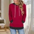 thumbnail image 1 of ITSAME Hoodie for Womens, Long Sleeve Color Block Pullover Fashion Drawstring Hooded Tops Red 2XL, 1 of 6