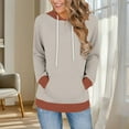 thumbnail image 1 of ITSAME Hoodie for Womens, Long Sleeve Pullover Color Block Fashion Drawstring Hooded Tops Khaki XL, 1 of 6