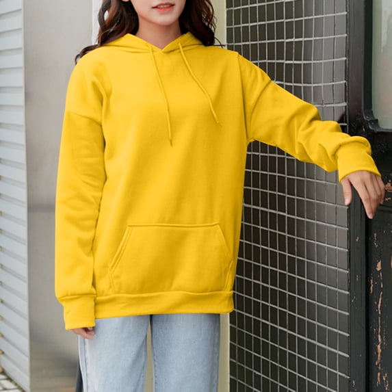 ITSAME Hoodie for Womens, Solid Color with Pockets Drawstring Hooded Ladies Fall Tops Clothes Yellow 4XL