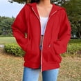 thumbnail image 1 of ITSAME Jackets for Womens, Loose Fit Zip Up with Pockets Drawstring Hooded Sweatshirt Outwear Red L, 1 of 6