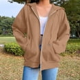 thumbnail image 1 of ITSAME Jackets for Womens, Loose Fit with Pockets Zip Up Drawstring Hooded Sweatshirt Outwear Khaki XL, 1 of 6