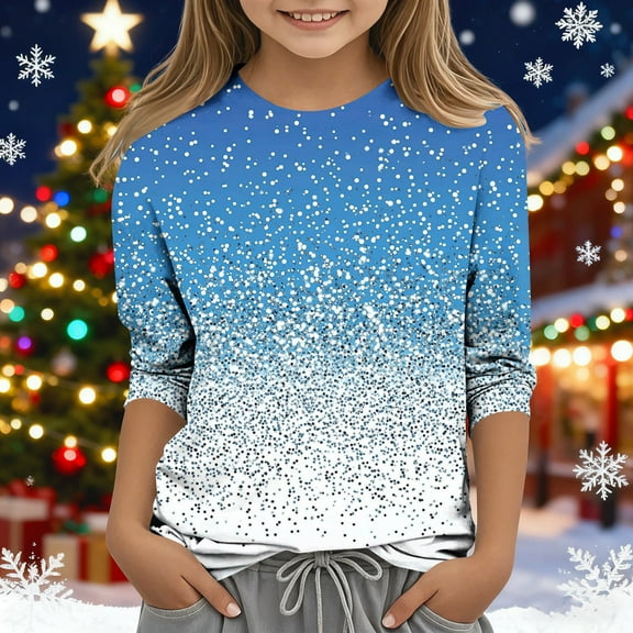 ITSAME Kids 3/4 Sleeve Tops, Loose Fashion Christmas Graphic Round Neck Boys Girls Fall Spring Holiday Shirt Multicolor 11T