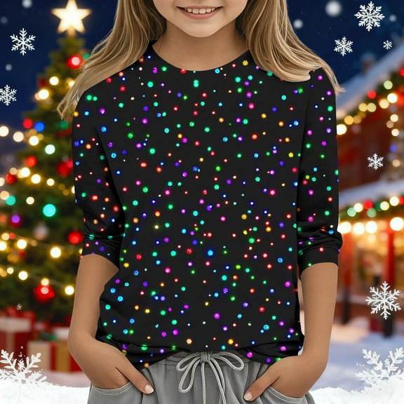 ITSAME Kids 3/4 Sleeve Tops, Loose Fashion Christmas Graphic Round Neck Boys Girls Fall Spring Holiday Shirt Multicolor 3T