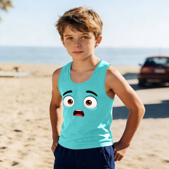 ITSAME Kids Boys Tank Tops, Funny Face Print Active Fit Round Neck Summer Stylish Casual Sleeveless Shirt Green 8T