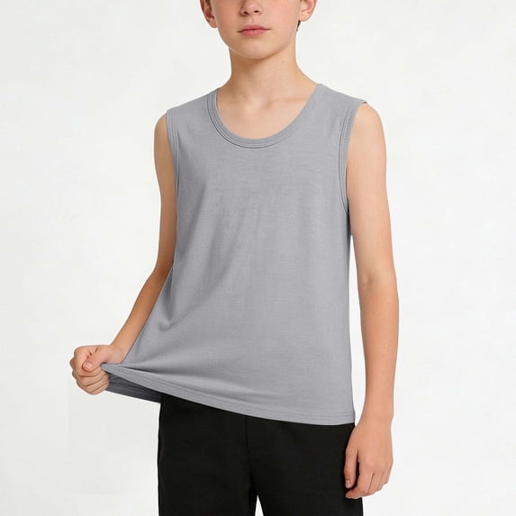 ITSAME Kids Boys Tank Tops Round Neck Loose Fit Sleeveless Summer Active Casual Muscle Tee Gray Size 3-4