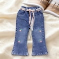 thumbnail image 1 of ITSAME Kids Girls Flared Jeans, Elastic Waist with Pocket Drawstring Floral Embroidery Fashion Denim Pants Blue 5-6T, 1 of 6