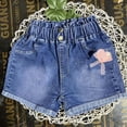 thumbnail image 1 of ITSAME Kids Girls Jean Shorts, Trendy Embroidery Lightweight Elastic Waist Casual Comfortable Denim Shorts for Summer Blue 5T, 1 of 4