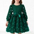 thumbnail image 1 of ITSAME Kids Girls Princess Dress, Cute Bow Long Sleeve Round Neck Casaul Comfortable Dresses Green 4-5T, 1 of 9