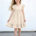 thumbnail image 1 of ITSAME Kids Girls Sundress, Round Neck Ruffle Sleeveless Cotton Linen Fashion Skater Dresses Beige 6-7T, 1 of 6