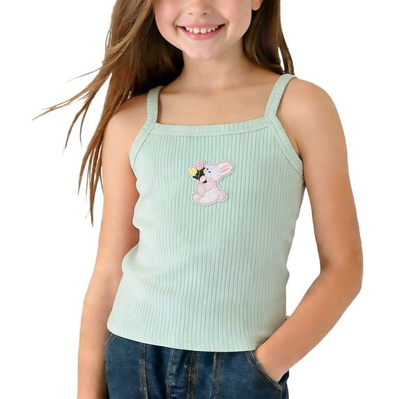 ITSAME Kids Girls Tank Tops, Cute Embroidery Lightweight Stretchy Sleeveless Summer Casual Trendy Camisole Mint Green 1-2T