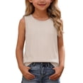 thumbnail image 1 of ITSAME Kids Girls Tank Tops Striped Print Crewneck Cotton Summer Fashion Casual Sleeveless Shirts Khaki Size 5, 1 of 9