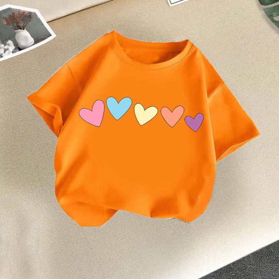 ITSAME Kids T-shirt, Casual Tees Round Neck Fashion Graphic Cotton Short Sleeve for Boys Girls Orange 6T