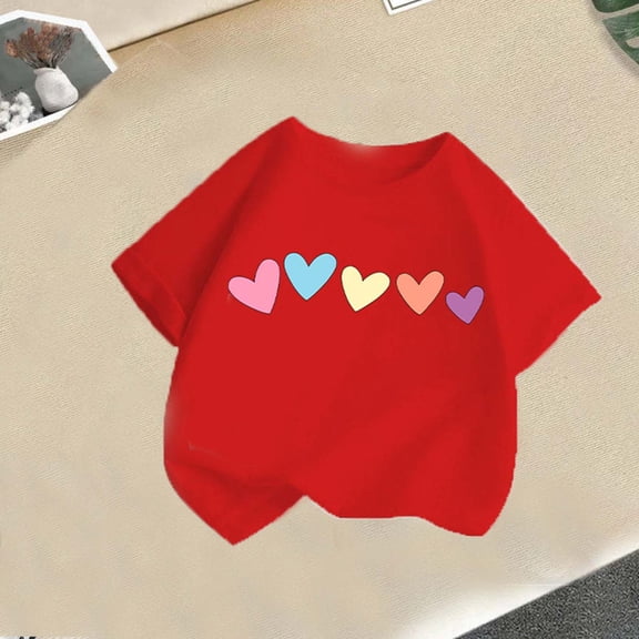 ITSAME Kids T-shirt, Round Neck Casual Tees Fashion Graphic Cotton Short Sleeve for Boys Girls Red 4T