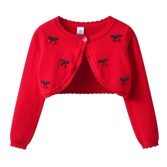 ITSAME Knitted Cardigan for Girls Cotton One-button Long Sleeve Cropped Top Fall Soft Comfy Sweater Red Size 5T