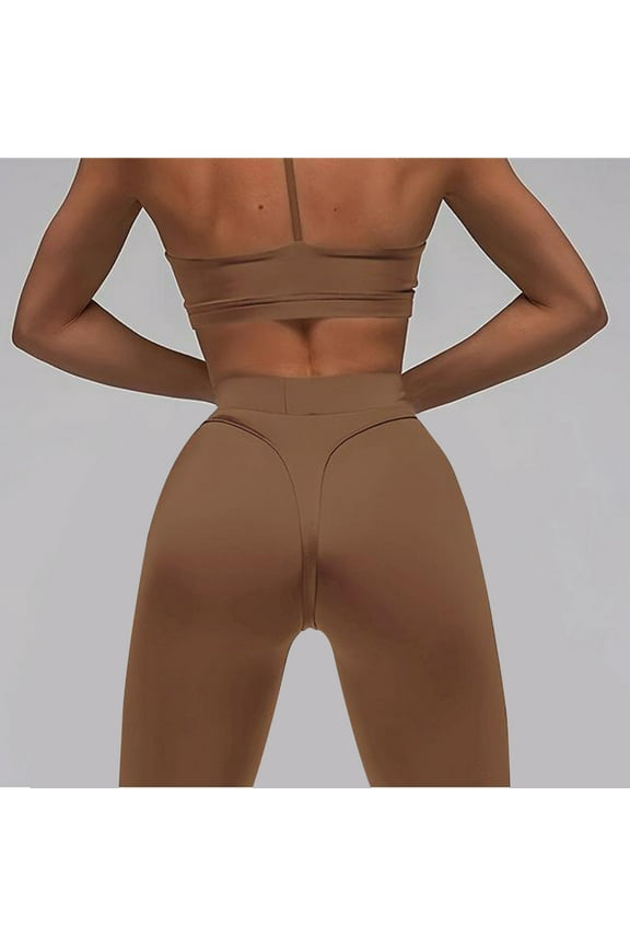 Leggings for Womens, High Waisted Tight Fitting Hip Lifting Elastic Running Yoga Workout Pants Brown S