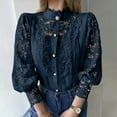thumbnail image 1 of ITSAME Long Sleeve Shirts for Womens, Elegant Lace Tops Buttons Crew Neck Fashion Dressy Work Blouse Navy 2XL, 1 of 9