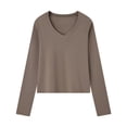 thumbnail image 1 of ITSAME Long Sleeve Shirts for Womens, V-Neck Solid Soft Loose Fit Casual Pullover Basic Tops Coffee M, 1 of 2