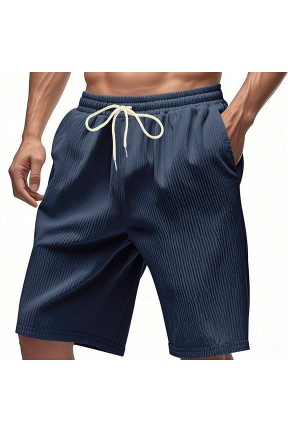 Men's Bermuda Shorts, Drawstring with Pockets Loose Fit Casual Fashion Beach Shorts Navy S