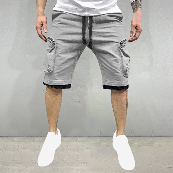 ITSAME Men's Cargo Shorts, Drawstring Loose Straight Multi-Pocket Summer Fashion Casual Shorts Gray 4XL