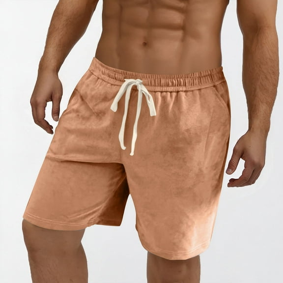 ITSAME Men's Casual Shorts, Drawstring Elastic Waist Suede Loose Fit Summer Pull On Sports Shorts Coffee M