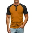 thumbnail image 1 of ITSAME Men's Henley T-Shirt, Short Sleeve Color Block Classic Fit Summer 2025 Casual Tee Orange L, 1 of 7