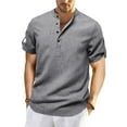 thumbnail image 1 of ITSAME Men's Henley T-Shirt, Short Sleeve Summer 2025 Classic Fit Fashion Causal Formal Tee Gray M, 1 of 5