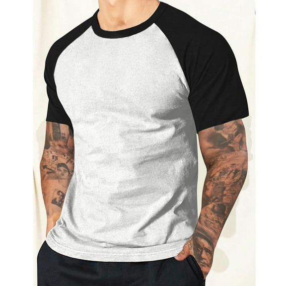 ITSAME Men's Raglan Tee, Classic Fit Short Sleeve Crew Neck Summer Casual Gym T-Shirt White XL