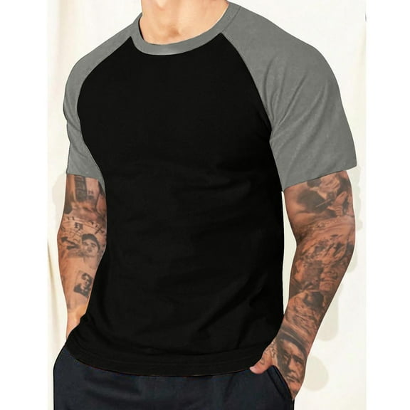 ITSAME Men's Raglan Tee, Short Sleeve Classic Fit Crew Neck Summer Casual Gym T-Shirt Black M