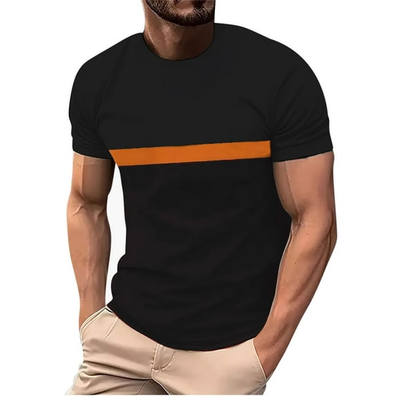 ITSAME Men's Short Sleeve T-Shirt, Crew Neck Classic Fit Trendy Color Block Summer 2025 Casual Tee Black M