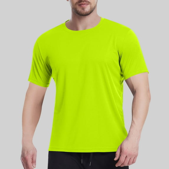 ITSAME Men's Short Sleeve Tee, Breathable Casual Crew Neck Solid Color 2025 Summer Casual Basic T-Shirt Yellow 2XL