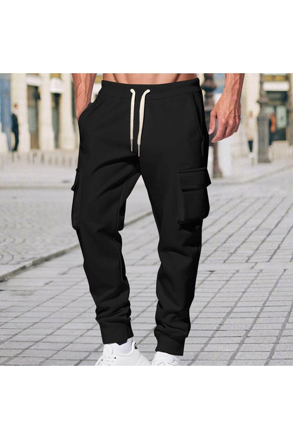 Mens Fleece Jogger Pants, Active Fit Drawstring with Pockets Running Workout Sweatpants Black XL