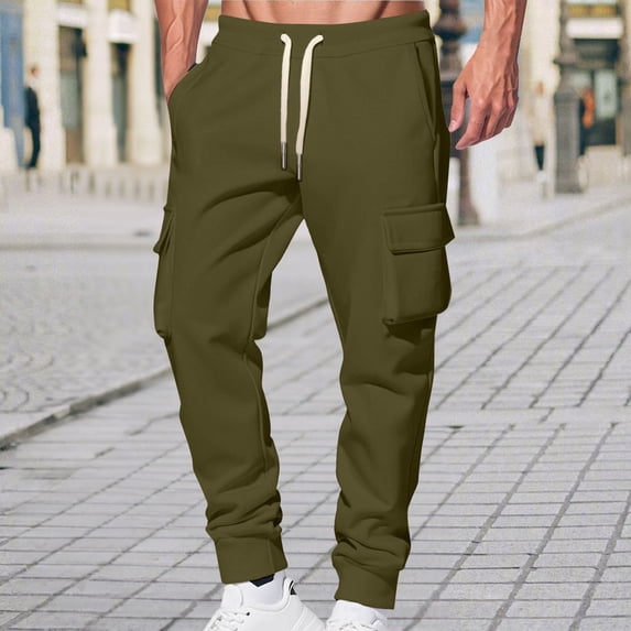 ITSAME Mens Fleece Jogger Pants, Active Fit with Pockets Drawstring Running Workout Sweatpants Army Green 2XL
