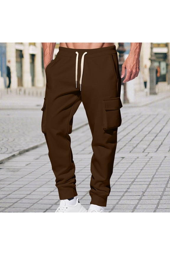 Mens Fleece Jogger Pants, Drawstring Active Fit with Pockets Running Workout Sweatpants Coffee L
