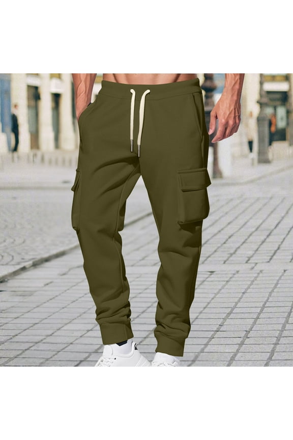 Mens Fleece Jogger Pants, Drawstring with Pockets Active Fit Running Workout Sweatpants Army Green S