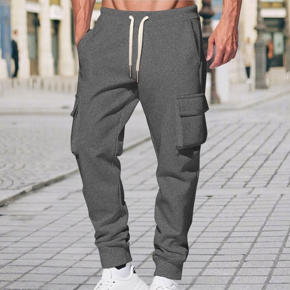 ITSAME Mens Fleece Jogger Pants, with Pockets Active Fit Drawstring Running Workout Sweatpants Dark Gray XL