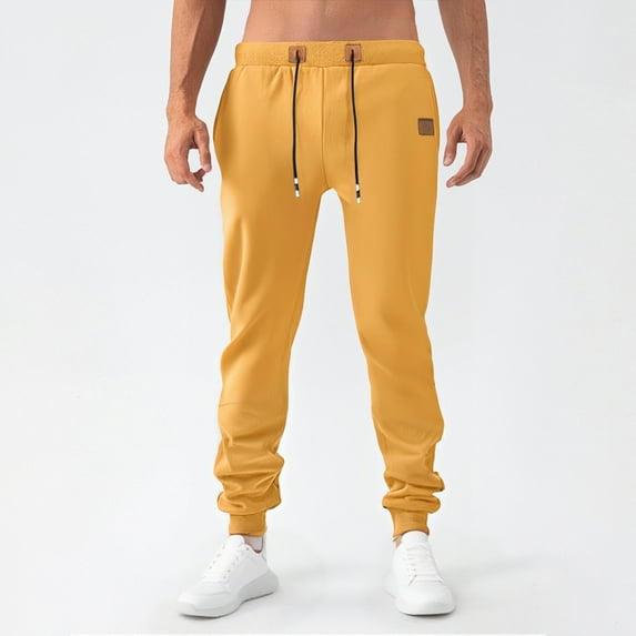 ITSAME Mens Joggers with Pockets, Drawstring Active Fit Running Workout Trousers Athletic Sweatpants Yellow XL