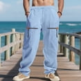thumbnail image 1 of ITSAME Mens Pants with Zip-Up Pockets, Loose Fit Straight Leg Drawstring Casual Breathable Fashion Trousers Light Blue S, 1 of 9