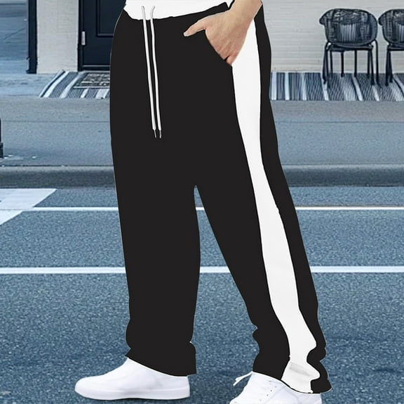 ITSAME Mens Sweatpants with Pockets, Drawstring Active Fit Straight Casual Pants Workout Trousers Black S