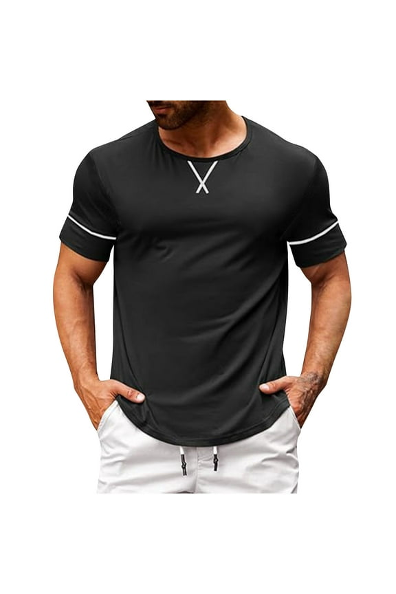 Mens and Big Mens Tee, Short Sleeve Active Fit Thic Brethable Summer Casual Beach Gym T-Shirt Black M