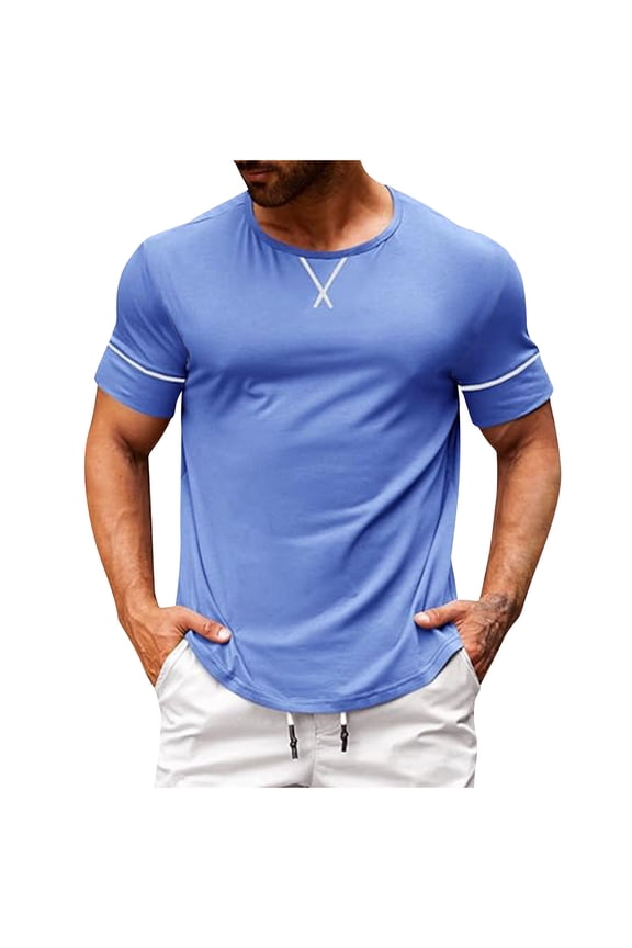 Mens and Big Mens Tee, Short Sleeve Active Fit Thic Brethable Summer Casual Beach Gym T-Shirt Blue M