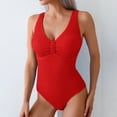 thumbnail image 1 of ITSAME One Piece Swimsuit for Womens, Solid Color V Neck Stretch Suspender Bathing Suit Red 2XL, 1 of 7