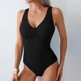 thumbnail image 1 of ITSAME One Piece Swimsuit for Womens, V Neck Solid Color Stretch Suspender Bathing Suit Black S, 1 of 6
