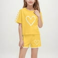 thumbnail image 1 of ITSAME Outfit Sets for Girls, Crewneck Short Sleeve Print Top and Elastic Waist Shorts Performance Summer Casual Comfortable Sets 2-Piece Yellow 7T, 1 of 8