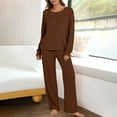 thumbnail image 1 of ITSAME Pajama Sets for Womens, Pullover Tops Elastic Waist Pants Casual Knitted Solid Loungewear Brown 2XL, 1 of 8