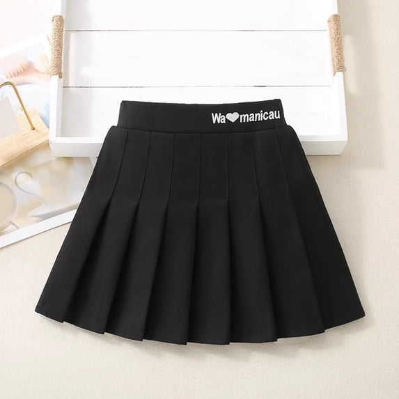 ITSAME Pleated Skirt for Kids Girls, School Uniform with Liner High Waisted Summer Fashion Skirt Black 4T