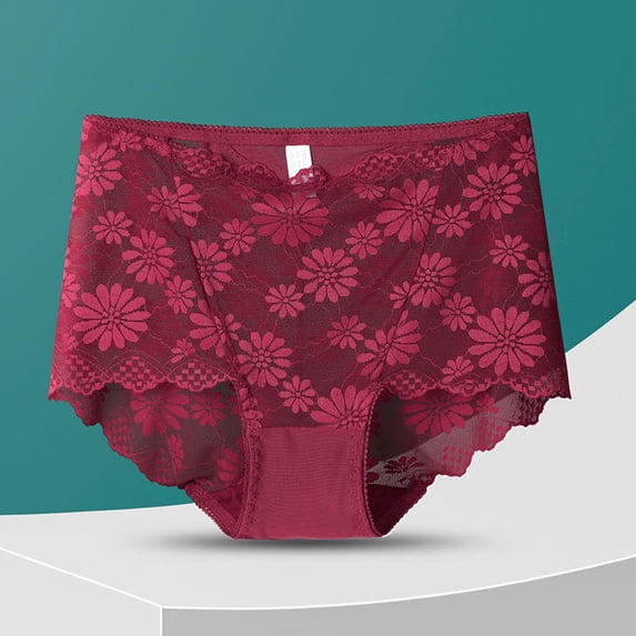ITSAME Plus Size Panties for Women Floral Lace High Waist Stretch Breathable Boyshorts Underwear Wine Size XL