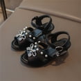 thumbnail image 1 of ITSAME Sandals for Girls, Low Block Heel Glitter Pearl Adjustable Strap Kids Fashion Princess Sandals Black 13M(Little Kids), 1 of 6