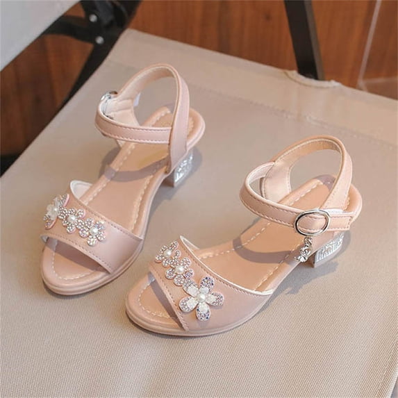 ITSAME Sandals for Girls, Open Toe Ankle Strap Low Block Heel Kids Fashion Comfortable Sandals Pink 12M(Little Kids)