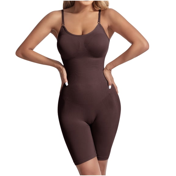 ITSAME Shapewear Bodysuit for Womens, Tummy Control Ultra Firm Adjustable Strap Sports Jumpsuit Coffee XL
