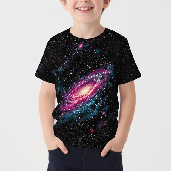 ITSAME Shirts for Boys, Short Sleeve Starry Sky Print Crewneck Summer Kids Fashion Casual Tops Multicolor 3-4T